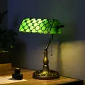 HOMCOM Stained Glass Table Lamp, Vintage Lamp with Green Handmade Shade, Metal Base, Antique Bedside Lamp for Bedroom Living Room Home Decoration - 2