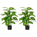 HOMCOM 2 PCs Artificial Evergreen Tree Fake Decorative Plant in Nursery Pot for Indoor Outdoor Décor, Green - 1