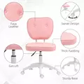 Vinsetto Vanity Office Chair, PU Leather Computer Chair for Home, with Adjustable Height, Armless, Swivel Wheels, Pink - 5