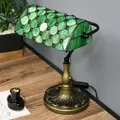 HOMCOM Stained Glass Table Lamp, Vintage Lamp with Green Handmade Shade, Metal Base, Antique Bedside Lamp for Bedroom Living Room Home Decoration - 6
