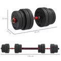 HOMCOM 30kg 2 IN 1 Adjustable Dumbbells Weight Set, Dumbbell Hand Weight Barbell for Body Fitness, Lifting Training for Home, Office, Gym, Black - 3