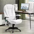 Vinsetto Massage Recliner Chair Heated Office Chair with Six Massage Points Linen-Feel Fabric 360° Swivel Wheels Cream White - 2