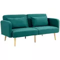 HOMCOM 2/3 Seater Sofa Bed, Convertible Bed Settee, Fabric Sofa Couch with 2 Cushions for Living Room, Guest Room, Green - 1