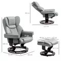 HOMCOM 360° Swivel Recliner Chair with Footstool, PU Leather Manual Recliner Armchair with Footstool, Solid Wood Base, Upholstered Reclining Chair for Living Room, Bedroom, Office, Light Grey - 3
