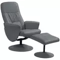 HOMCOM Swivel Recliner Chair with Footstool, PU Leather Armchair and Ottoman with High Back and Round Base for Living Room, Grey - 1