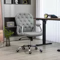 Vinsetto Office Chair Ergonomic 360° Swivel PU Diamante Padded Base 5 Castor Wheels for Home Work Grey - 2