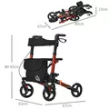 HOMCOM 4 Wheel Rollator with Seat and Back, Folding Mobility Walker with Carry Bag, Adjustable Height, Dual Brakes, Cane Holder, Lightweight Aluminium Walking Frame for Seniors and Disabled, Red - 3