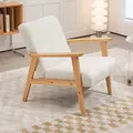 HOMCOM Fabric Accent Chair for Living Room, Arm Chair with Rubber Wood Frame and Padded Cushion, Cream White - 7