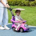 AIYAPLAY 3 in 1 Ride on Push Car, Cartoon Robot Theme Foot to Floor Slider w/ Handle Light Music Horn, Storage - Pink - 2