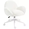 HOMCOM Makeup Vanity Chair, Cute Fluffy Desk Chair with Rolling Wheels for Bedroom Living Room, Cream White - 1