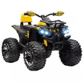 HOMCOM 12V Quad Bike ATV with LED Lights, Music, Backrest, Forward, Backward, Yellow - 1