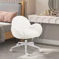 HOMCOM Makeup Vanity Chair, Cute Fluffy Desk Chair with Rolling Wheels for Bedroom Living Room, Cream White - 2