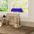 HOMCOM Banker's Desk Lamp with Antique Bronze Tone Base, Table Lamp with Blue Glass Shade for Home Office, Blue - 3