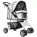 PawHut Pet Stroller for Small Miniature Dogs Cats Foldable Travel Carriage with Wheels Zipper Entry Cup Holder Storage Basket Grey - 1