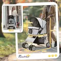PawHut Pet Stroller for Small Miniature Dogs Cats Foldable Travel Carriage with Wheels Zipper Entry Cup Holder Storage Basket Grey - 3