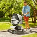 PawHut Pet Stroller for Small Miniature Dogs Cats Foldable Travel Carriage with Wheels Zipper Entry Cup Holder Storage Basket Grey - 2