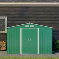 Outsunny 9 x 6ft Metal Garden Shed, Outdoor Storage Tool House with Ventilation Slots, Foundation Kit and Lockable Double Doors, Green - 9