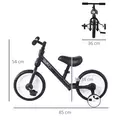 HOMCOM 11 Inch Kids Balance Bike Training Pedal Bicycle W/ Removable Stabilizers EVA Tyres Adjustable Seat Height 2 to 5 Years Gift for Boys Girls Black - 3