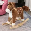 HOMCOM Kids Classic Rocking Horse, with Moving Mouth, Neighing Sounds, Brown - 2