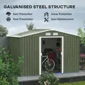 Outsunny 9 x 6ft Metal Garden Shed, Outdoor Storage Tool House with Ventilation Slots, Foundation Kit and Lockable Double Doors, Light Green - 4