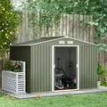 Outsunny 9 x 6ft Metal Garden Shed, Outdoor Storage Tool House with Ventilation Slots, Foundation Kit and Lockable Double Doors, Light Green - 2