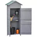 Outsunny Wooden Garden Storage Shed Utility Gardener Cabinet w/ 3 Shelves, Tilted-felt Roof and Two Lockable Doors, 79cm x 49cm x 191.5cm, Dark Grey - 1