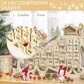 HOMCOM Christmas Advent Calendar, 2021 Light Up Table Xmas Wooden Sleigh Holiday Decoration with Countdown Drawer, Village, for kids Adults, Natural Wood Color - 5
