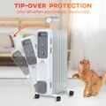 HOMCOM 2000W Oil Filled Radiator, 9 Fin, Portable Electric Heater with 3 Heat Settings, Safety Cut-Off and Wheels, White - 6