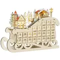 HOMCOM Christmas Advent Calendar, 2021 Light Up Table Xmas Wooden Sleigh Holiday Decoration with Countdown Drawer, Village, for kids Adults, Natural Wood Color - 1