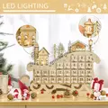 HOMCOM Christmas Advent Calendar, 2021 Light Up Table Xmas Wooden Sleigh Holiday Decoration with Countdown Drawer, Village, for kids Adults, Natural Wood Color - 4