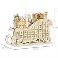 HOMCOM Christmas Advent Calendar, 2021 Light Up Table Xmas Wooden Sleigh Holiday Decoration with Countdown Drawer, Village, for kids Adults, Natural Wood Color - 3