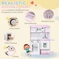 HOMCOM Kids Kitchen Playset, with Lights, Sounds, Microwave, Sink and Storage - Pink - 4