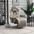 HOMCOM Manual Recliner Armchair PU Leather Lounge Chair w/ Adjustable Leg Rest, 135° Reclining Function, 360° Swivel, Grey - 2