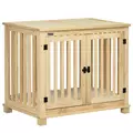 PawHut Wooden Dog Crate, with Double Doors, Cushion, for Medium Dogs - Natural Finish - 1