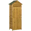 Outsunny Wooden Garden Storage Shed Utility Gardener Cabinet w/ 3 Shelves and 2 Door, 191.5cm x 79cm x 49cm, Natural wood effect - 1