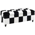 HOMCOM Storage Ottoman, Storage Bench with Wood Legs, Footstool, Footrest with Velvet Surface for Bedroom, Hallway, Living Room, 114 x 47 x 47 cm, White and Black - 1