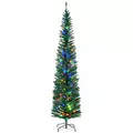 HOMCOM 7.5' Artificial Prelit Christmas Trees Holiday Décor with Colourful LED Lights, Pencil Shape, Steel Base - 1