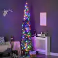 HOMCOM 7.5' Artificial Prelit Christmas Trees Holiday Décor with Colourful LED Lights, Pencil Shape, Steel Base - 2