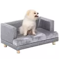 PawHut Dog Sofa Bed for Small-Sized Dogs, Elevated Pet Chair with PU Cover, Soft Cushion, Cat Couch Lounger with Anti-slip Legs - Grey - 1