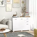 HOMCOM Sideboard, Modern Storage Cabinet with 2 Drawers, 3 Doors and Adjustable Shelves, Kitchen Cabinet for Living Room, Dining Room, High Gloss White - 2
