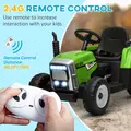 HOMCOM Ride On Tractor, Battery Powered Electric Car, with Detachable Trailer, Remote Control, Music - Green - 5