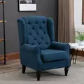HOMCOM Wingback Accent Chair, Retro Upholstered Button Tufted Occasional Chair for Living Room and Bedroom, Blue - 2