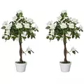 Outsunny Set of 2 Artificial Plants White Rose Floral in Pot, Fake Plants for Home Indoor Outdoor Decor, 90cm - 1
