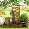 Outsunny Wooden Trellis Planter Box, Raised Garden Bed to Grow Vegetables, Herbs and Flowers, Orange - 2