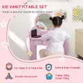 ZONEKIZ Kids Vanity Table with Mirror, Stool, Drawer, Storage Boxes, Cat Design, for Ages 3-6 Years - Pink - 4