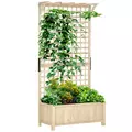 Outsunny Raised Bed with Drainage Holes, Wood Planter with Trellis for Climbing Plants to Grow Vegetables, Flowers, Natural - 1
