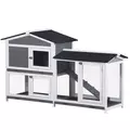 PawHut Wooden 2-Tier Rabbit Hutch w/ Tray Ramp Grey - 1