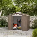 Outsunny 7 x 4ft Metal Garden Storage Shed with Vents, Floor Foundation Kit and Lockable Double Doors, Light Brown - 2