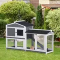 PawHut Wooden 2-Tier Rabbit Hutch w/ Tray Ramp Grey - 2