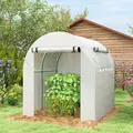 Outsunny Walk in Polytunnel Greenhouse, Green House for Garden with Roll-up Window and Door, 1.8 x 1.8 x 2 m, White - 2